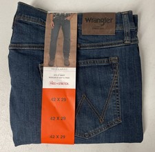 WRANGLER Men's Regular Fit Leg Jeans STRETCH COTTON 42x29 DARK BLUE Denim Wash