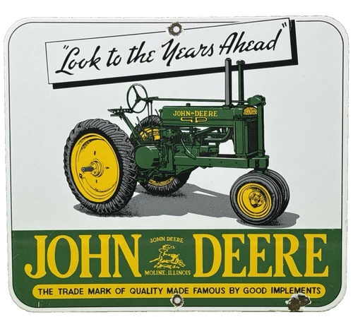 VINTAGE JOHN DEERE TRACTOR PORCELAIN SIGN SERVICE GAS OIL DEALERSHIP FARM