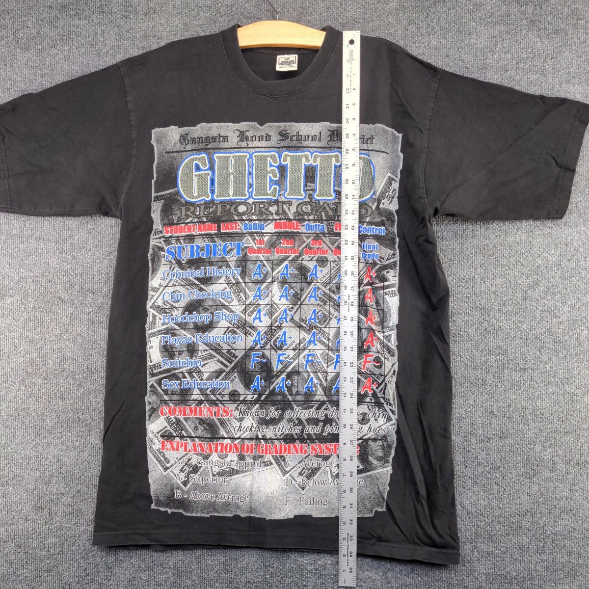 Johnson Men's Ghetto Report Card Graphic T-Shirt Black 2XL Tall