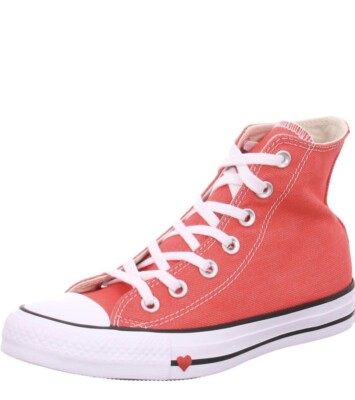 New Converse Shoes Red HEART valentines Women's 10 Men's Hi Tops - Main Image