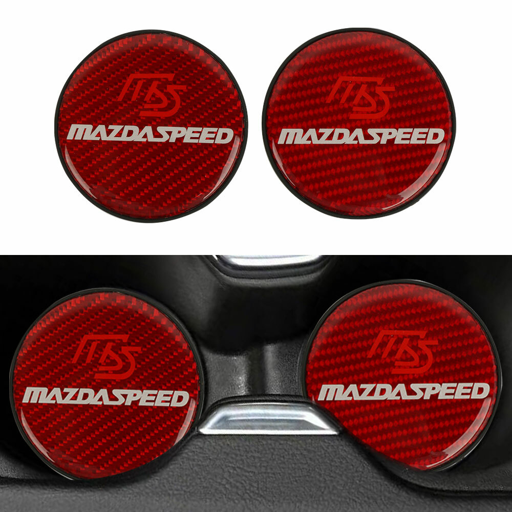 2Pcs Mazdaspeed Red Carbon Fiber Car Cup Holder Pad Water Cup Slot Non-Slip Mat