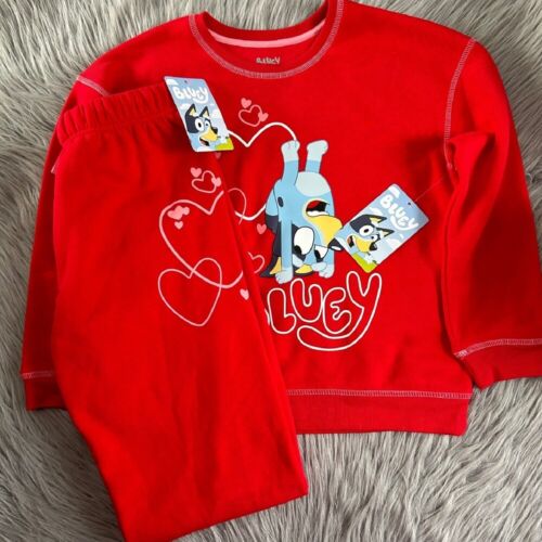 Bluey Two Piece Outfit Girls Size Large 10/12 Red Sweatshirt & Sweatpants Set