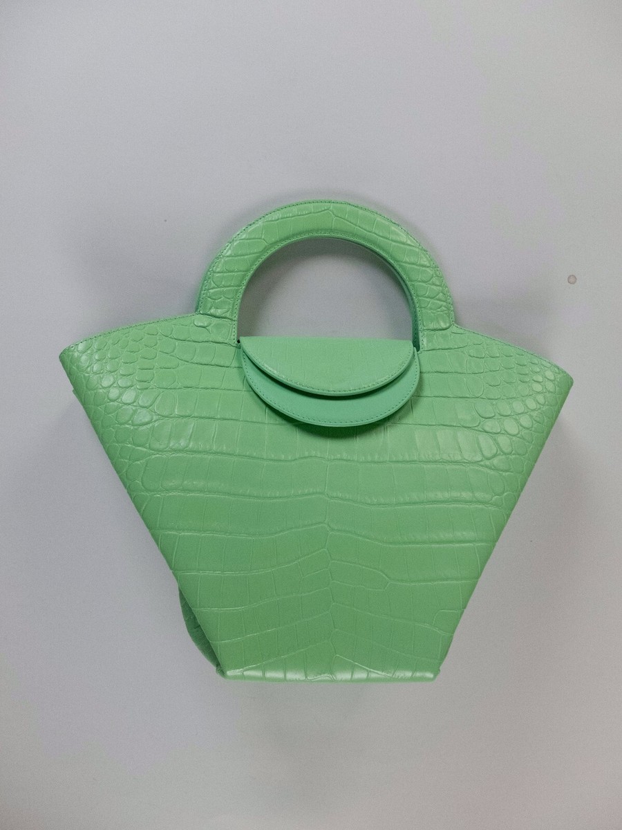 BOTTEGA VENETA Doll green croc effect leather top handle