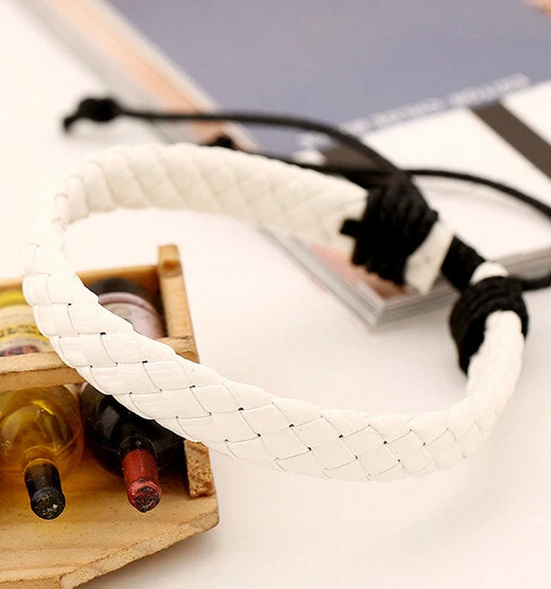 BRAIDED FAUX LEATHER BRACELET, 10 Colours, Adjustable, SURFER TRIBAL Men Women - Image 3 of 4