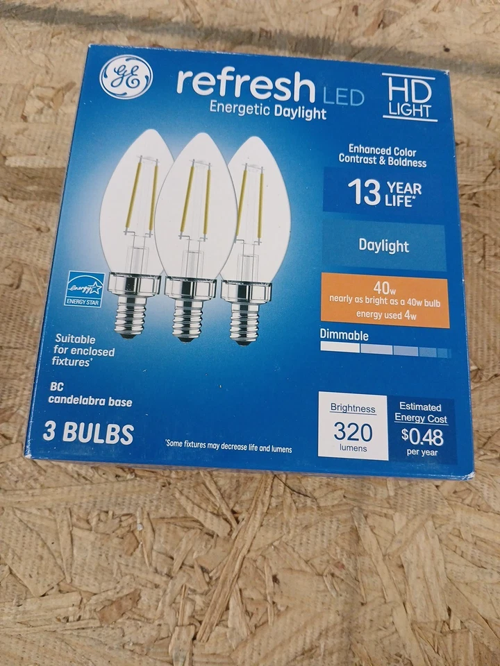 Refresh LED Daylight Hd 40Watt Replacement Deco Bc Blunt Tip Candelabra Base 3pk - Image 2 of 4