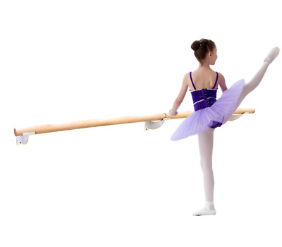 2'' Single Bar Wood Fixed Height Wall Mounted Ballet Open Barre Set 3' Foot White