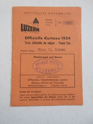 Vintage 1954 Palace Hotel Luzerne Switzerland check in brochure booklet map