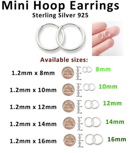 3 Pairs Set Super Small Mini Hoop Earrings Sterling Silver 925 USA Seller 14mm - Picture 3 of 4