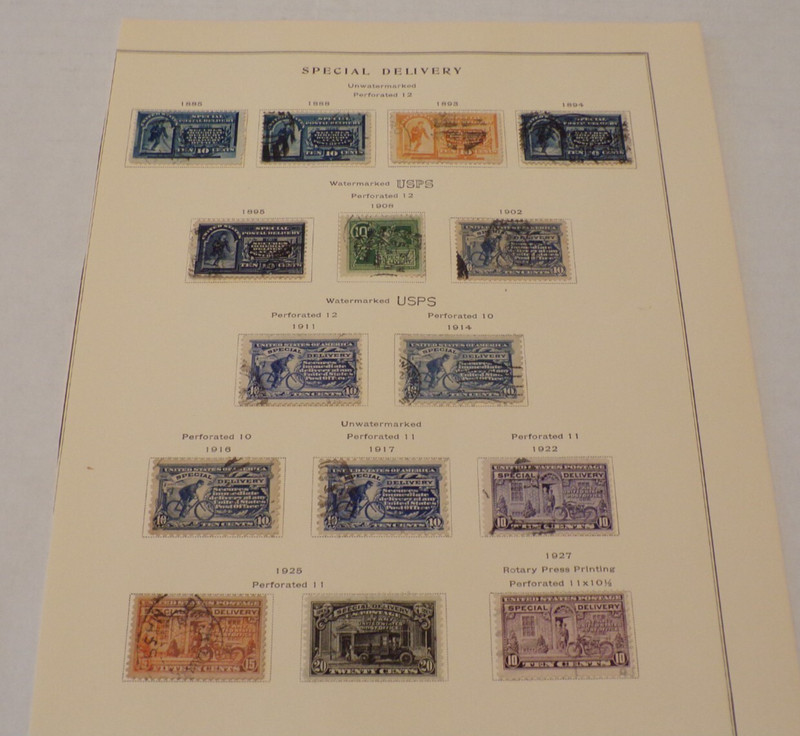 US Stamp Collection- Special Delivery on 4 vintage album pages (J52)