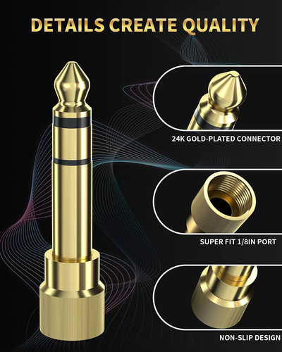Bestune Adattatore Audio 6.35Mm (1/4 Pollice) Maschio a 3.5Mm (1/8 Pollice) Femmina Oro Pla - Foto 4 di 12