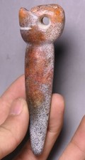 11CM China Hongshan Culture Old Jade Carve Beast Head Hairpin Beauty Headwear