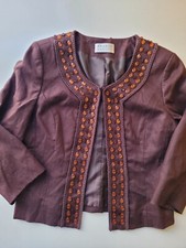 Precis Petite Linen Jacket Blazer Uk12 Brown
