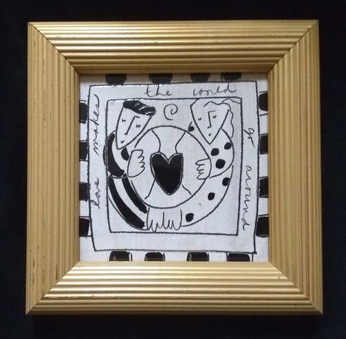 'Love Makes the World Go Around' Framed Original Ceramic Tile by Mia Sarer - Picture 5 of 5