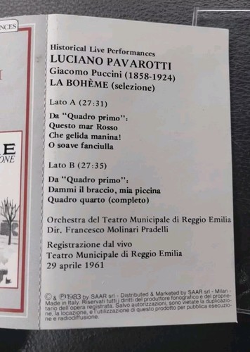LUCIANO PAVAROTTI Puccini / La Bohème Selezione - Cassette Tape 1984 SAAR - Picture 4 of 7