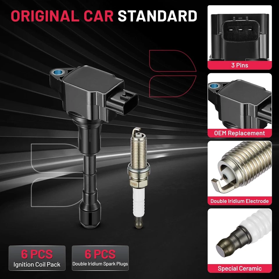 6 Ignition Coils Pack UF617 and Spark Plug For 2011-2013 INFINITI M37 3.7L V6 - Image 2 of 4