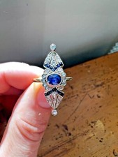 Art Deco Oval Cut Blue Sapphire  Lab Created Diamond 925 Silver Engagement Ring