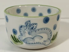The Mane Lion Small Bunny Polka Dot Bowl White Blue Green Made in Italy