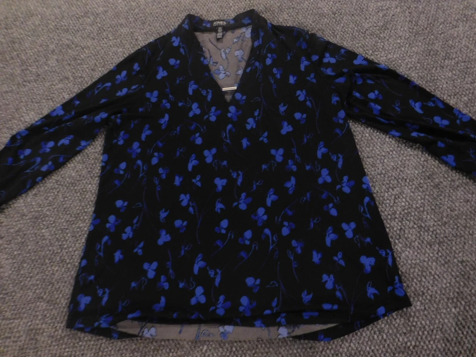 Jones New York Top Mediano Negro Floral Geométrico Mujer Jersey Top Elástico Foto 4 de 4