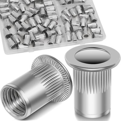 80Pcs M6 Rivet Nuts 304 Stainless Steel Flat Head Rivnut Threaded Insert Nutsert