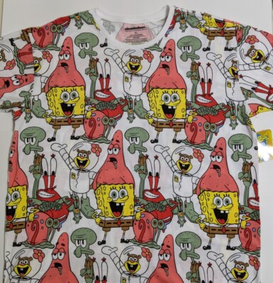 Nickelodeon SpongeBob SquarePants Patrick Sandy Mr Crabs All Over T Shirt XL New