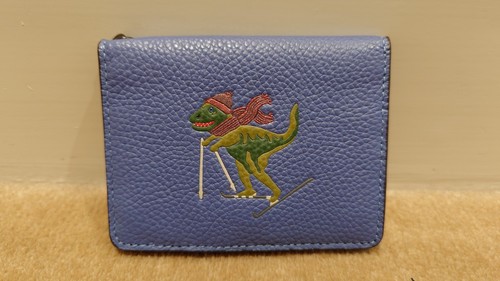 Coach Ski Rexy Leather Card Case Keychain Charm Stone Blue Glitter