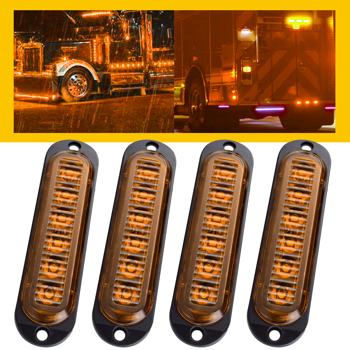 4x Amber 6-LED Side Marker Light RV Van Truck Trailer Clearance Lamp Waterproof