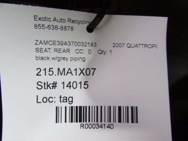 Maserati M139 Quattroporte, Rear Seat Assembly, Black w/ Gray Piping, Used