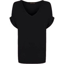 Women Baggy Oversized Loose Fit Turn up Batwing Sleeve Ladies V Neck Top T shirt