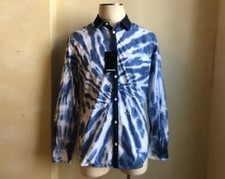 Dsquared ² Blu Bianco Cravatta Tintura Acido Effetto Cotone Jeans Camicia M 50