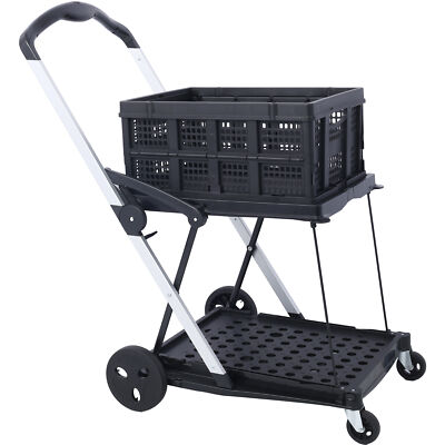 2-Tier Multi Functional Shopping Carts Collapsible Shopping Cart w/Baskets