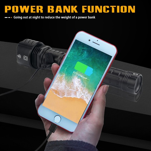 Super Bright Rechargeable LED Flashlight Tactical Torch Zoom XHP90 Lamp Camping - Picture 6 of 12