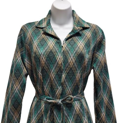 Vintage Green Check Long Sleeve Shirt Dress Women's UK 18 CC837 - Picture 3 of 5