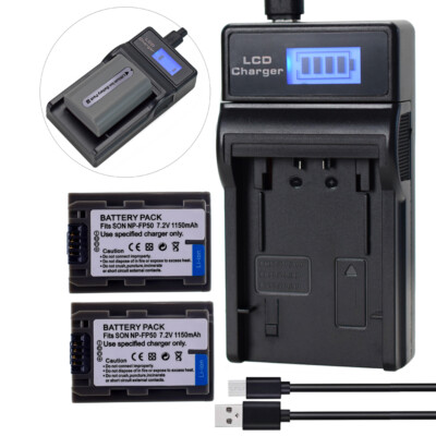 2x NP-FP50 Battery +LCD Charger For  Sony DCR-SR80 DCR-SR90 DCR-SR100 HDR-HC3E