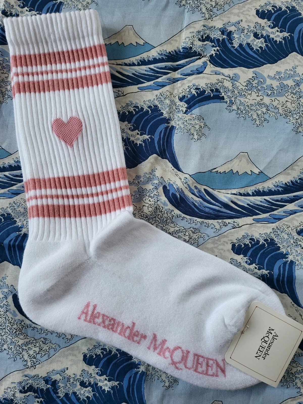 Alexander McQueen Womens Crew Socks Stripe Heart Skull Sport Pink Small UK 3-4.5