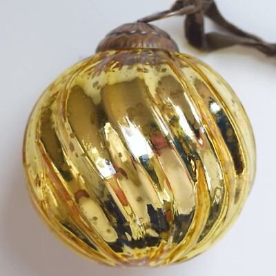 Set of 4 Gold Mercury Glass Ornaments (3.15'' Classic Twist Ball) Perfect for ...