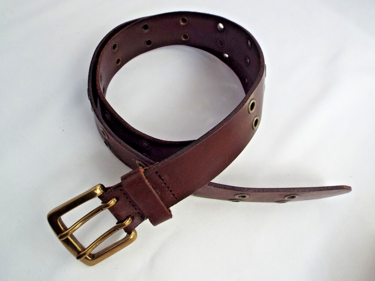 Fossil Leather Belt Double Prong Brass Retro Style Large  display picture 3
