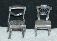 Miniature  Dollhouse Furniture Chairs by Sixtrees Ltd lot of 2 silver chairs 