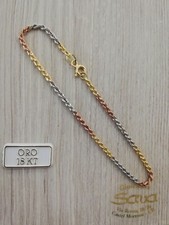 Bracciale 2.1 mm fune corda tre colori cm 18.3 oro giallo, bianco e rosso 750