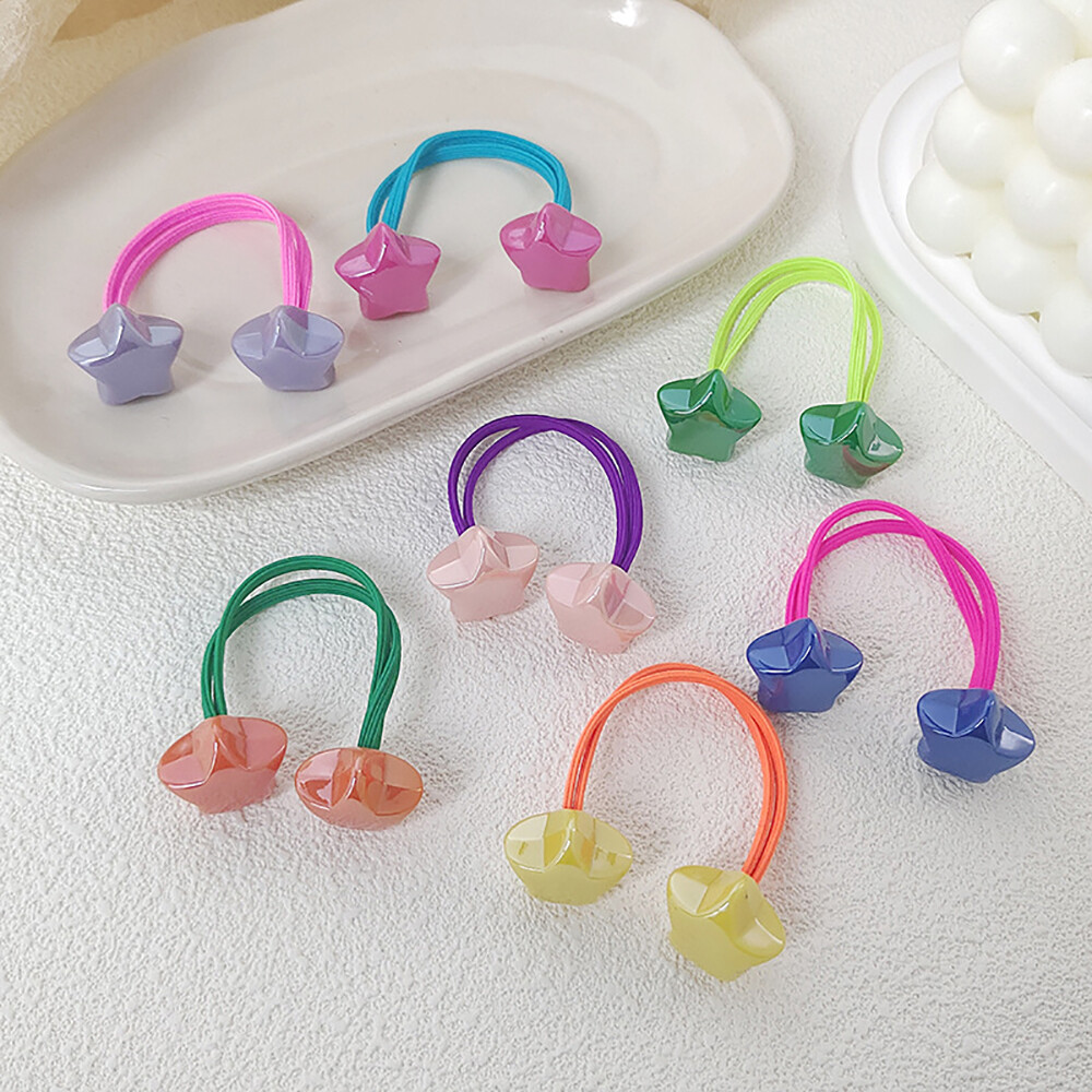 Cute Double Star Rope Bead Hair Tie for Women Girls Ponytail Holder