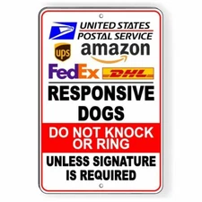 Responsive Dogs Do Not Knock Or Ring Leave All Packages Sign METAL usps SI063
