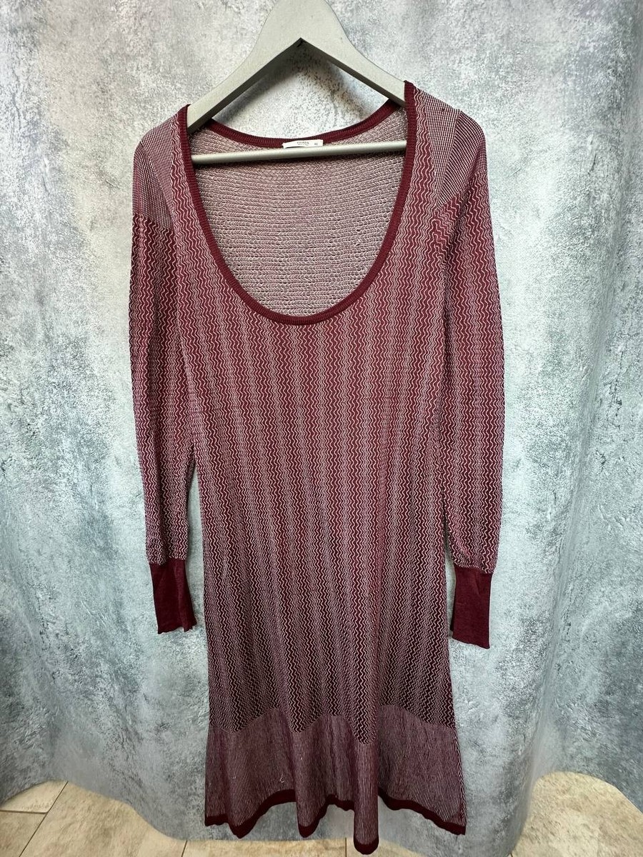 Prada Knit Sheer Maxi Dress Burgundy Zigzag Pattern Italy Size 46 Prada Knit Sheer Maxi Dress Burgundy Zigzag Pattern Italy Size 46