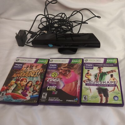 Xbox 360 Kinect Sensor With 3 Games Kinect Adventures! Zimba Fitness YourShape 