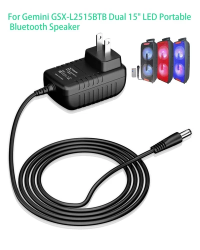 AC Adapter For Gemini GSX-L2515BTB Dual 15" LED Portable Bluetooth Speaker