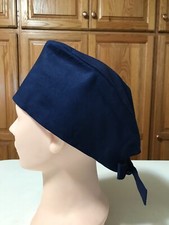 Scrub or Chef Hat Medical Nursing Chemo Skull Cap Navy Blue Cotton Fabric