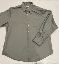 Van Heusen Lux Sateen Fitted Dress Shirt- Gray, Size 18 34/35
