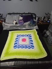 Crocheted Afghan Throw Lap Blanket Multicolored Bright  Handmade Square 42 X 42”