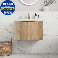 Fluted 600mm Bathroom Vanity Unit White Basin Wall Hung Cupboard Soft Close Oak