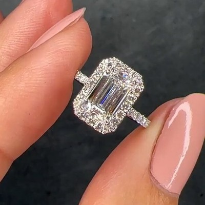 3.5CTW Emerald Cut D Moissanite Wedding Engagement Ring 14k White Gold Plated