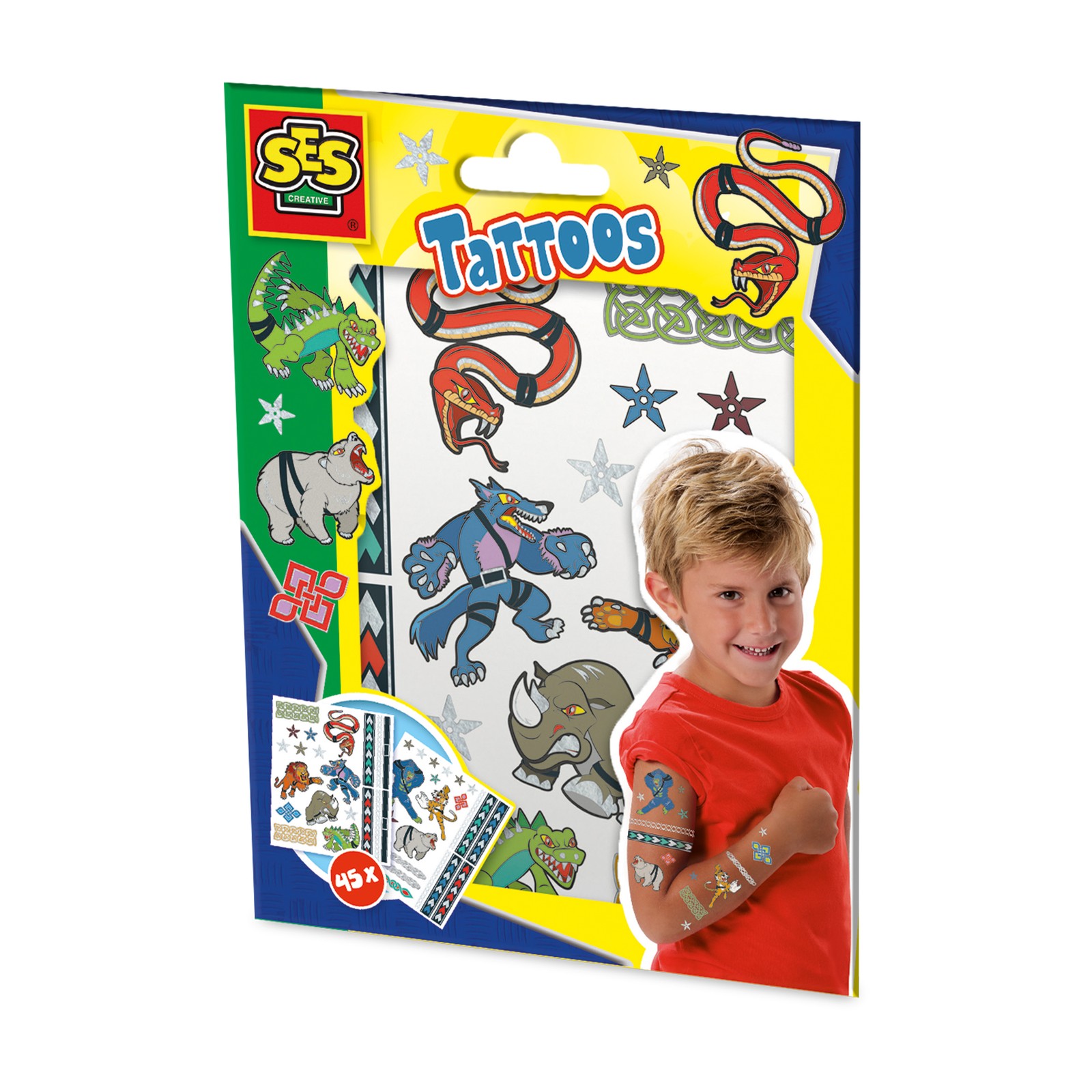 SES Creative Tattoos For Children Animal Fighter Metallic Temporary Safe Easy
