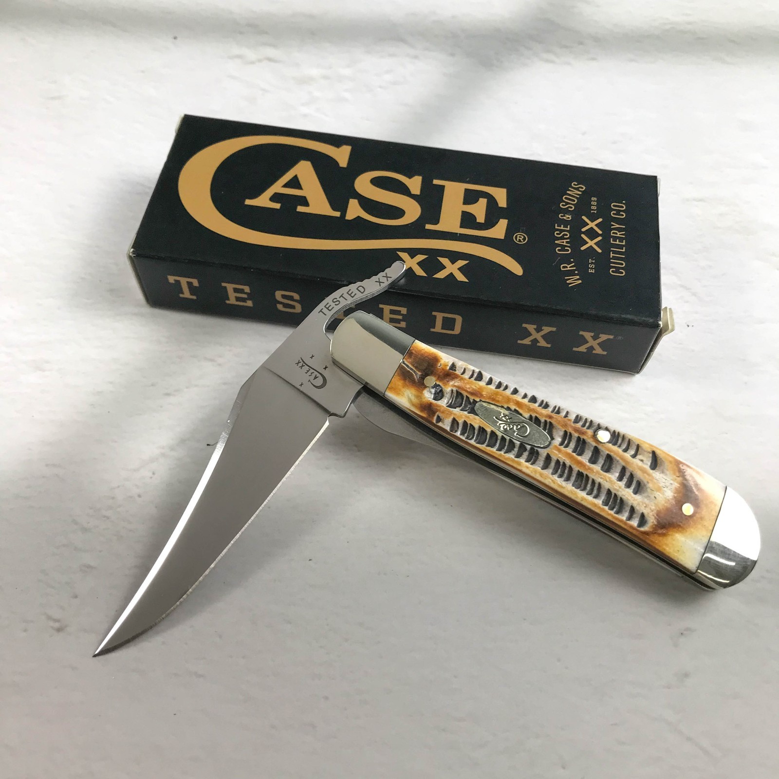 Case xx 65303 RussLock BoneStag Handle Tru-Sharp Stainless Blade Folding Knife